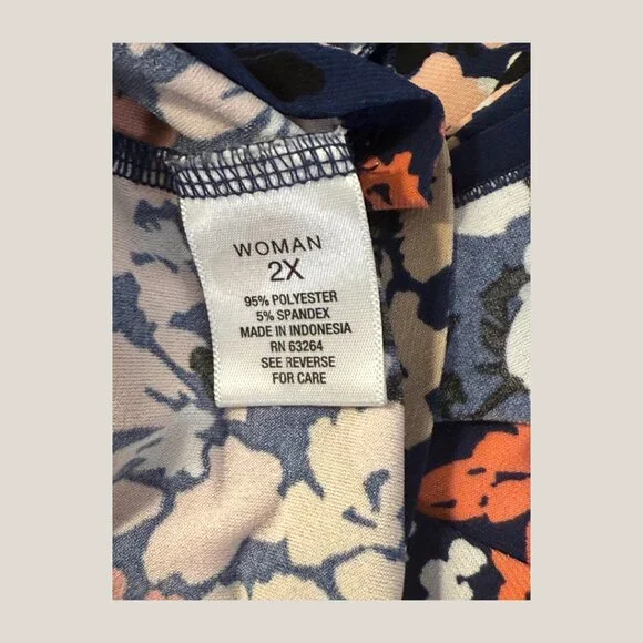 Roz & Ali /Dressbarn 2X Plus Size Navy Blue Orange Floral Tunic Top Blouse Flowy - Picture 5 of 6